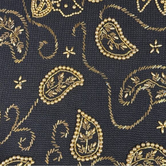 Studio Collection Vintage Black Sweater Mini dress Gold beaded tunic Sz M - Picture 3 of 8